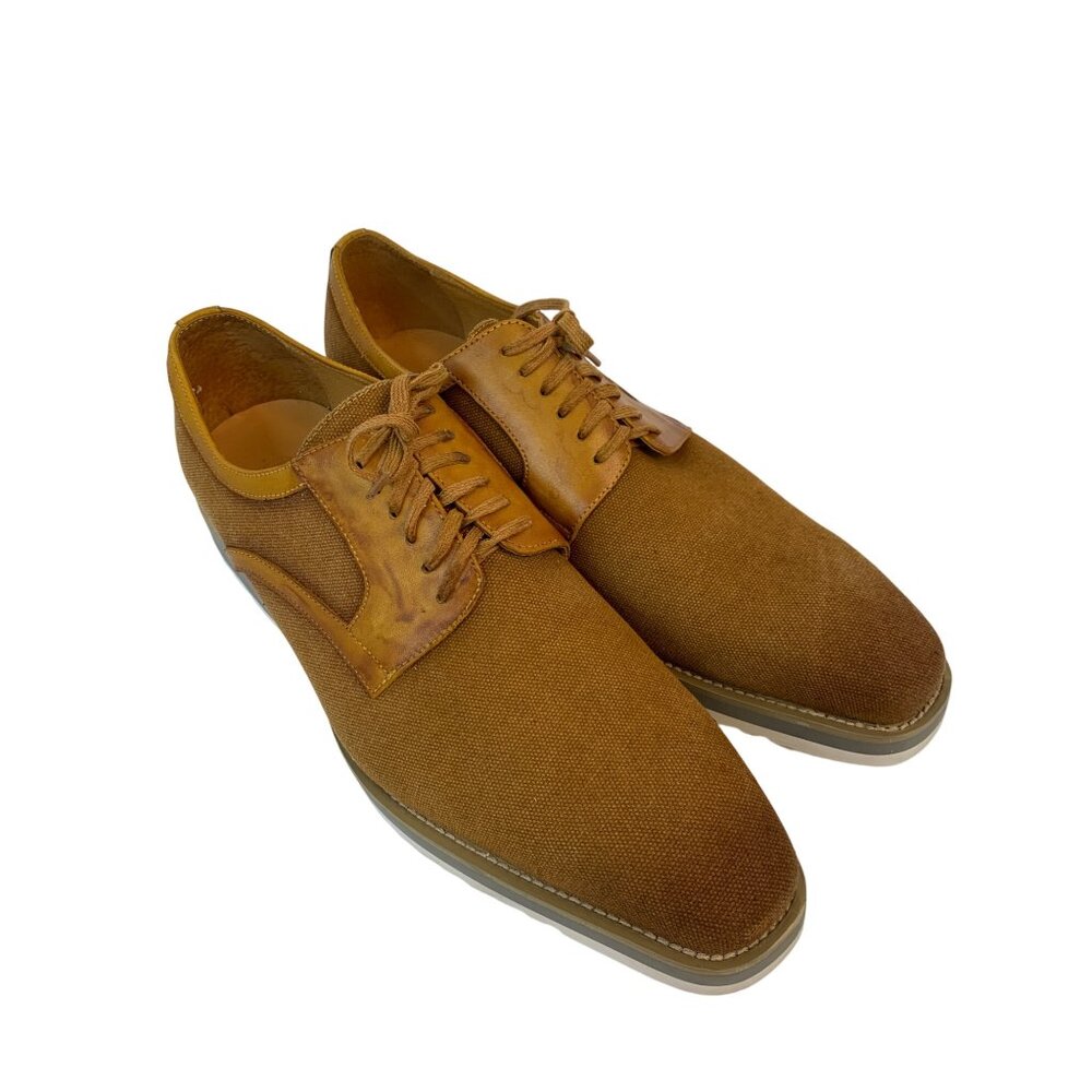 Mens Tan Canvas & Leather Lace-Up Shoes Carrucci Size 11 8673